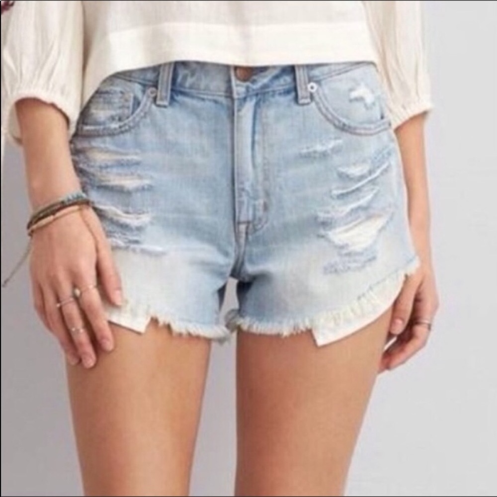 American Eagle Hi-Rise Festival Distressed Cutoff Denim Shorts Size 0